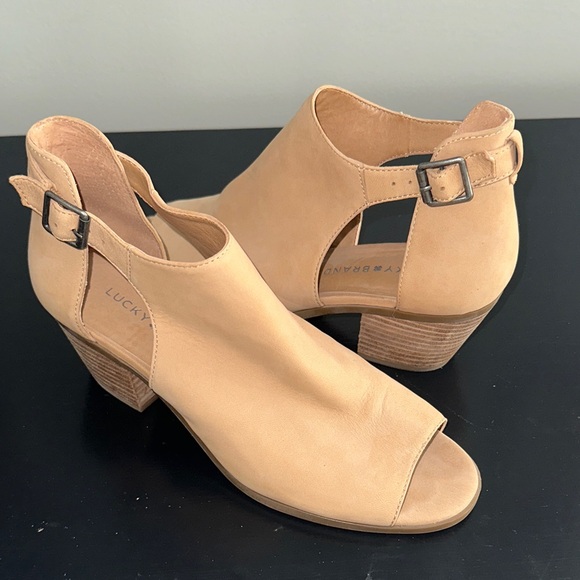 Lucky Brand Shoes - Lucky Brand Beige Peep Toe Heeled Boots
